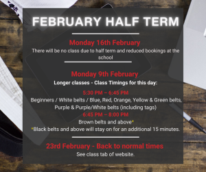 Karate classes Reading – February half-term schedule update and extended training session